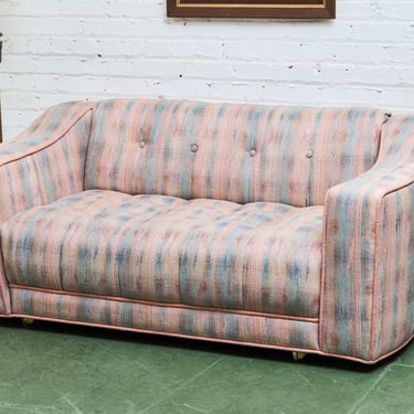 1950’s Striped Tufted Loveseat with Pink Piping