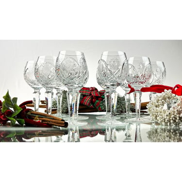 Crystal Glassware | Cut Crystal Rose Pattern Wine Glasses | Mid Century Wine Glass Set | Perfect Wine Gift 