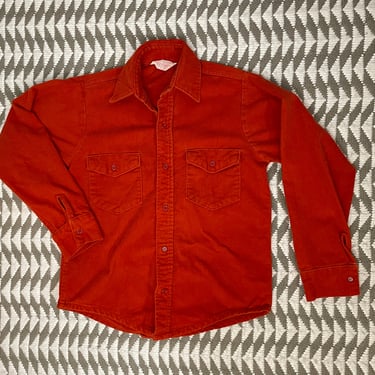 1970s vintage Heavy Duty Flannel Work Shirt Red Orange shop rag mens S 