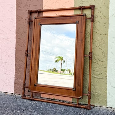 Handsome Rattan Mirror with Brass Detail