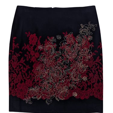 Etcetera - Black Wool Blend Skirt w/ Gold & Red Detail Sz 12