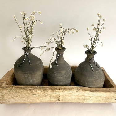 Rustic Gray Pottery Vase Hand-Crafted 