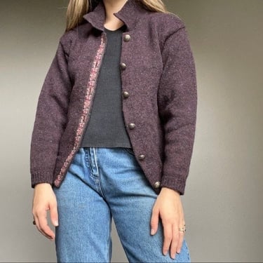 Vintage Women’s Alps Purple Rainbow Flecked Wool Cardigan Sweater Sz S 