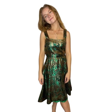 1960s green and gold dress 