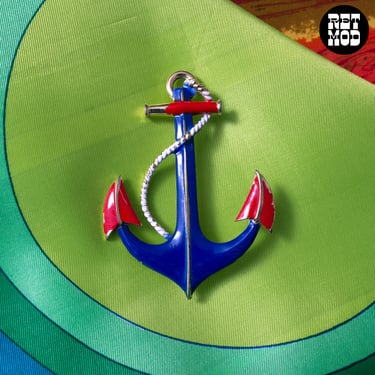 Iconic Vintage 60s 70s Blue & Red Anchor Brooch - As Is 
