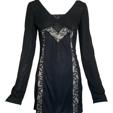 D&G 2000s Black Long Sleeve Mini Dress with Lace Panels