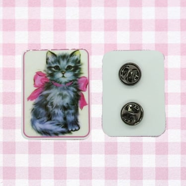 Cat Pin Vintage Style Kitty with Bow Brooch 