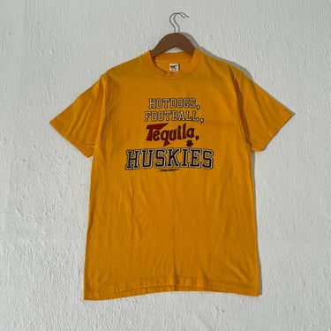 Vintage Hotdogs, Football, Tequila & Huskies yellow T