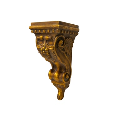Vintage Golden Scroll Motif Wood Carving Corner Wall Ledge Panel Stand ws3154E 