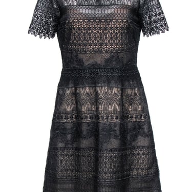 Marchessa Notte - Black Lace Short Sleeve A-Line Dress Sz 8