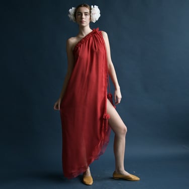 3286d / jean varon red one shoulder tassel dress 