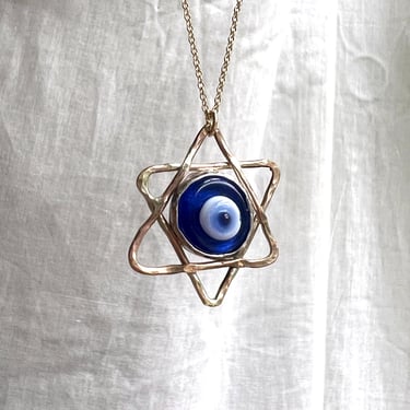 Jewish Star with Evil Eye Pendant Handmade in 14k goldfilled and sterling silver 