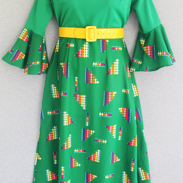 Mod  - Green - Spring Dress - Op Art - XL size 16 - Mid Century Modern - Party Dress 