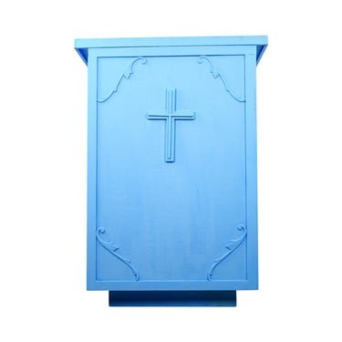 Reclaimed Bright Blue Painted Plywood Preacher Church Pedestal