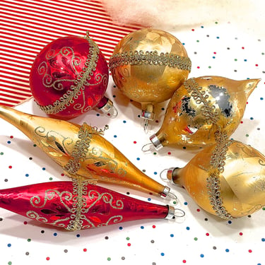 VINTAGE: 6pc - Glass Ornaments - Mercury Ornaments - Feather Tree - Christmas Holiday Xmas - Decorations - Crafts 