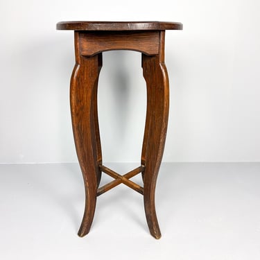 Vintage Oak Side Table | Round End Table | Plant Stand 