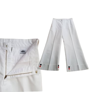 Vintage Wide Leg Pants, Large / High Waist White Sailor Slacks / Front Crease 1970s Trousers / Nautical High Rise Summer Boat Club Pants 