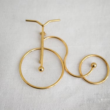 1980s Penny Farthing Gold Metal Brooch 