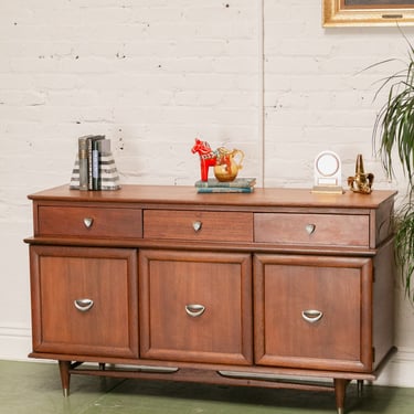 Mid-Century Modern Credenza with Silver  Accent Pulls