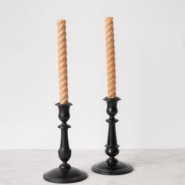 Pair of Wood Candlesticks & Beeswax Tapers