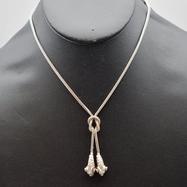 70's sterling Greek double ram heads knotted lariat pendant, tribal 925 H.AC silver Aries rams foxtail chain Y necklace 