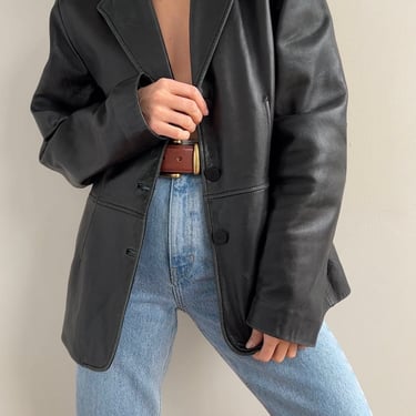 Vintage Onyx Leather Button Up Jacket