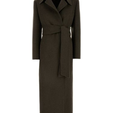 Khaite Women Melange Army Green Wool Lea Coat