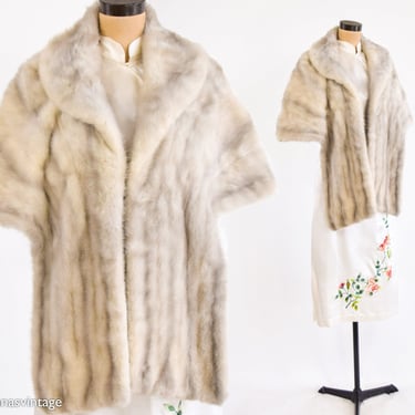 1960s Silver Mink Fur Wrap | 60s  Beige Mink Evening Wrap | Sovereign Furs | One Size 