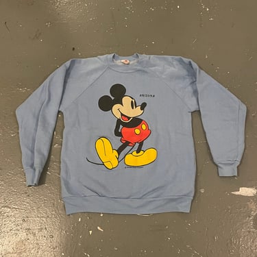 Size Medium Vintage 80s Mickey Mouse Disney Crewneck Sweatshirt Long Sleeve Blue Cute 