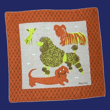Amazing Tammis Keefe Collectible Dog Themed Hankie 1950s MCM 