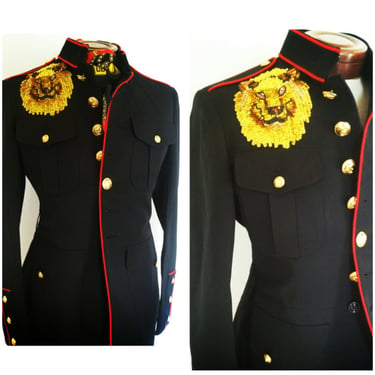 Men's SEQUIN Lion of judah military jacket VINTAGE navy jacket statment jacket band jacket unisex men womens Large army coat s m l large 