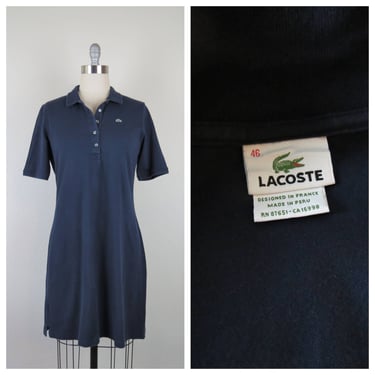 Vintage 1980s Lacoste polo dress, preppy, tennis, alligator, cotton pique knit, shirt dress 