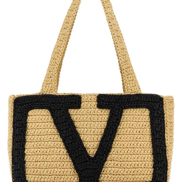 トートバッグ Fendi Small Crochet Raffia Shopping Bag Ff Beige Small Roll Raffia Beige | Fendi
