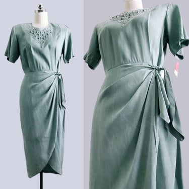 80s Does 40s Southwest Style Dress by Paris Sport Club with Original Tags Attached - Turquoise Dress - Women's Vintage Size Medium/Large 