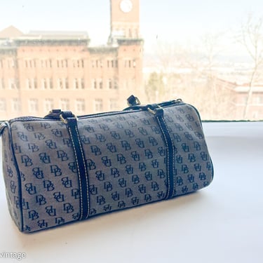 Dooney & Bourke | 1990s Blue Canvas Handbag | 90s Blue Barrel Bag | Dooney Bourke 