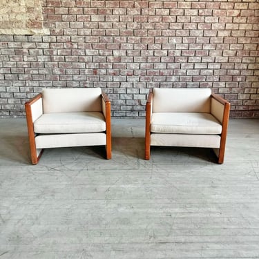 Pair of Cube Chairs with Wood Trim