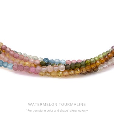 Watermelon Tourmaline Gemstone Mini Hammered Disc Station Necklace - 18k Gold + Watermelon Tourmaline