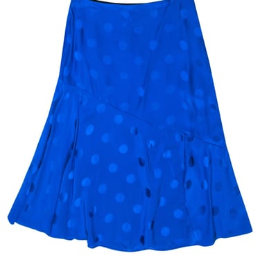 Ted Baker - Blue Polka Dot Print Satin Midi Skirt Sz 8