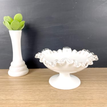 Fenton Silvercrest ruffled pedestal candy dish - vintage elegant glass 