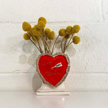 Vintage Heart Porcelain Vase Trim To My Valentine Arrow Valentine's Day Planter Cupid Japan 1950s 