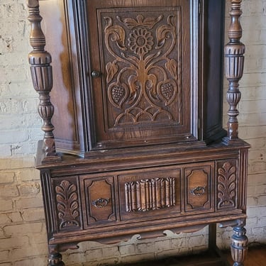 Intricate Carved Wood Dresser w 1 Door and 1 Drawer 36x17x65