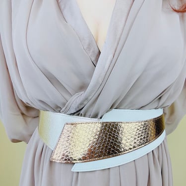 1980s Vintage Metallic Thunderbolt Bronze and Silver Corset Belt / One Size 