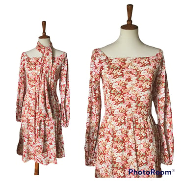 Vintage floral long sleeve dress with matching scarf size small 