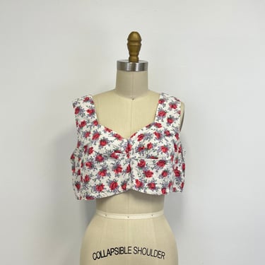 Vintage 1940s Feedsack Crop Top | Bralette | Floral Feedsack with Roses | Handmade | Size Medium to Large 