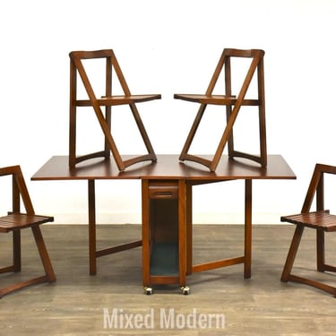 Refinished Walnut Hideaway Dining Table and Chairs - Set of 5 