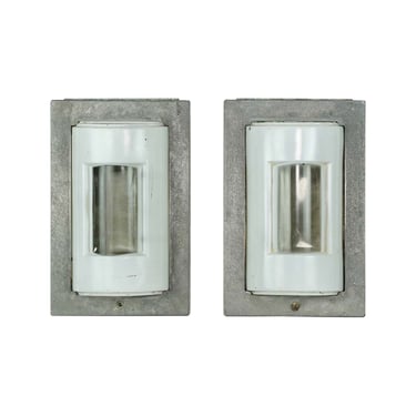 Pair of Modern Recessed Steel &#038; Glass Wall Sconces