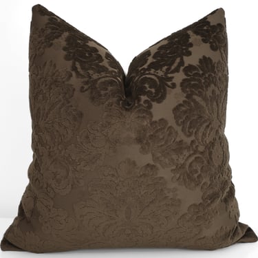 Velvet Damask Brown Pillow Cover