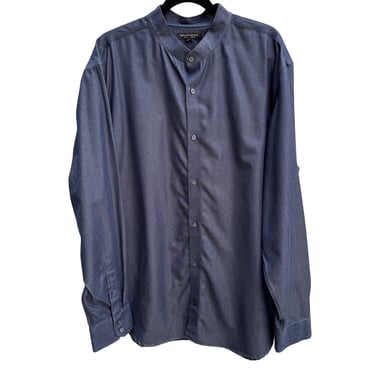 Banana Republic Non-Iron Slim Fit Mens Band Collar Blue Long Sleeve Dress Shirt XXL