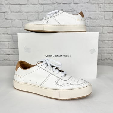 COMMON PROJECTS Bball textured-leather sneakers, Size 37/US 7/White/Tan