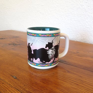 Vintage Coffee Mug Tribal Design Bison Hunt Colorado Souvenir 